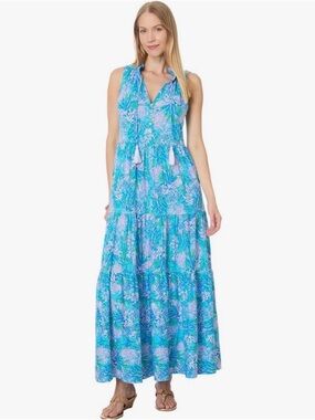 NWT Lilly Pulitzer Sleeveless Blue with Pink & Green Floral Maxi Dress size S